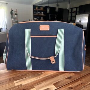 Adrienne Vittadini Navy and Tan Duffel Bag